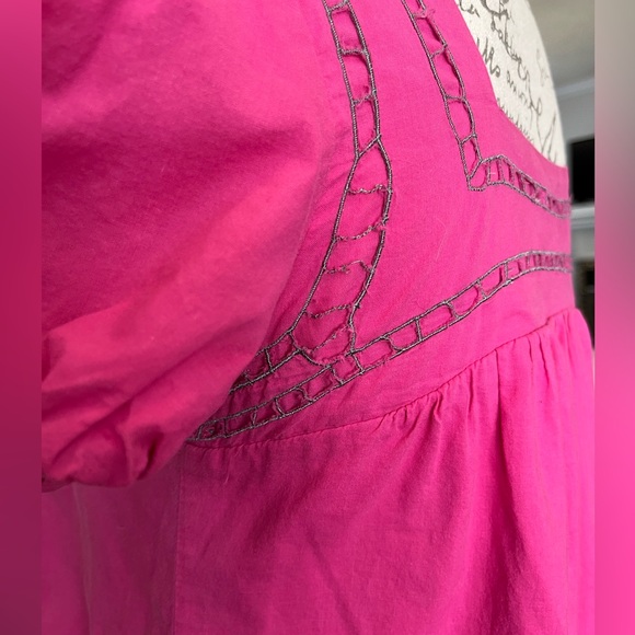 Hazel Vintage Bright Pink & Gray Embroidered Peasant blouse Extra Small XS GUC - Picture 8 of 16